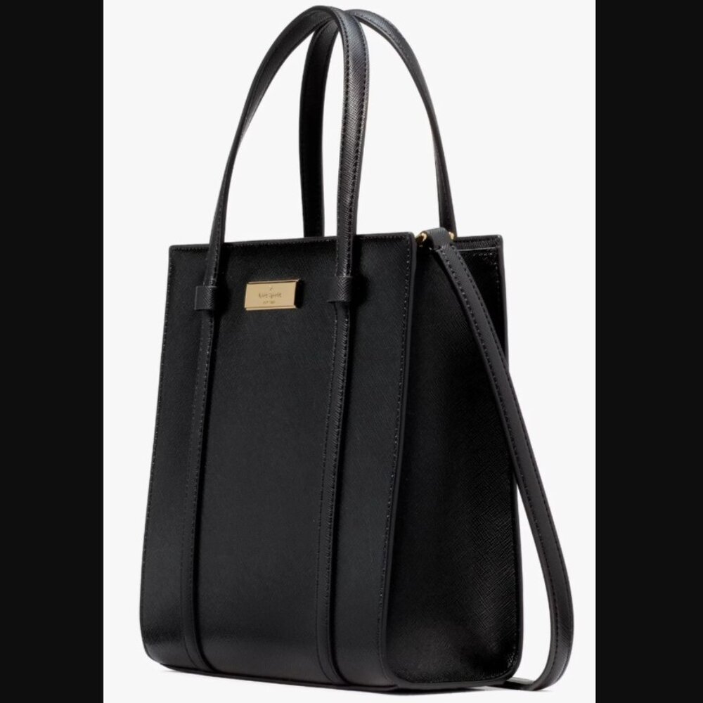 NWT kate spade Kenzie Black Patent Saffiano Mini Tote KK037, Crossbody Strap